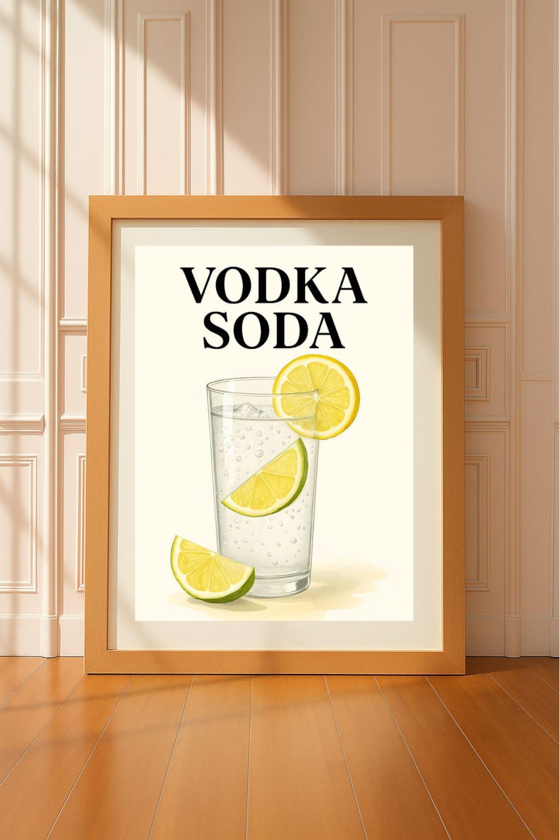 Vodka Soda Cocktail Wall Art Refreshing Drink Kitchen Bar Decor Beverage Illustration
