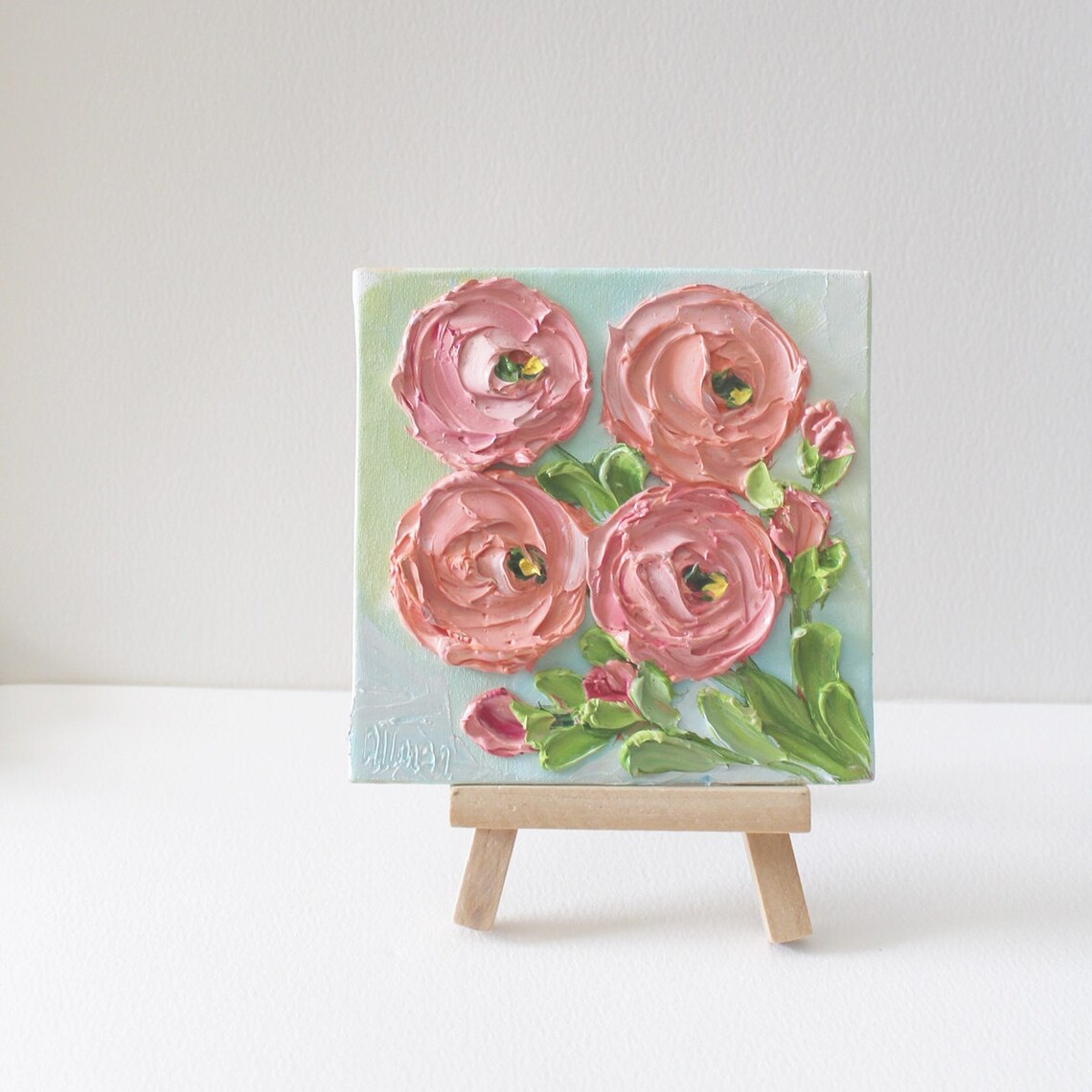 Miniature Apricot Ranunculus Impasto Painting - Image 4