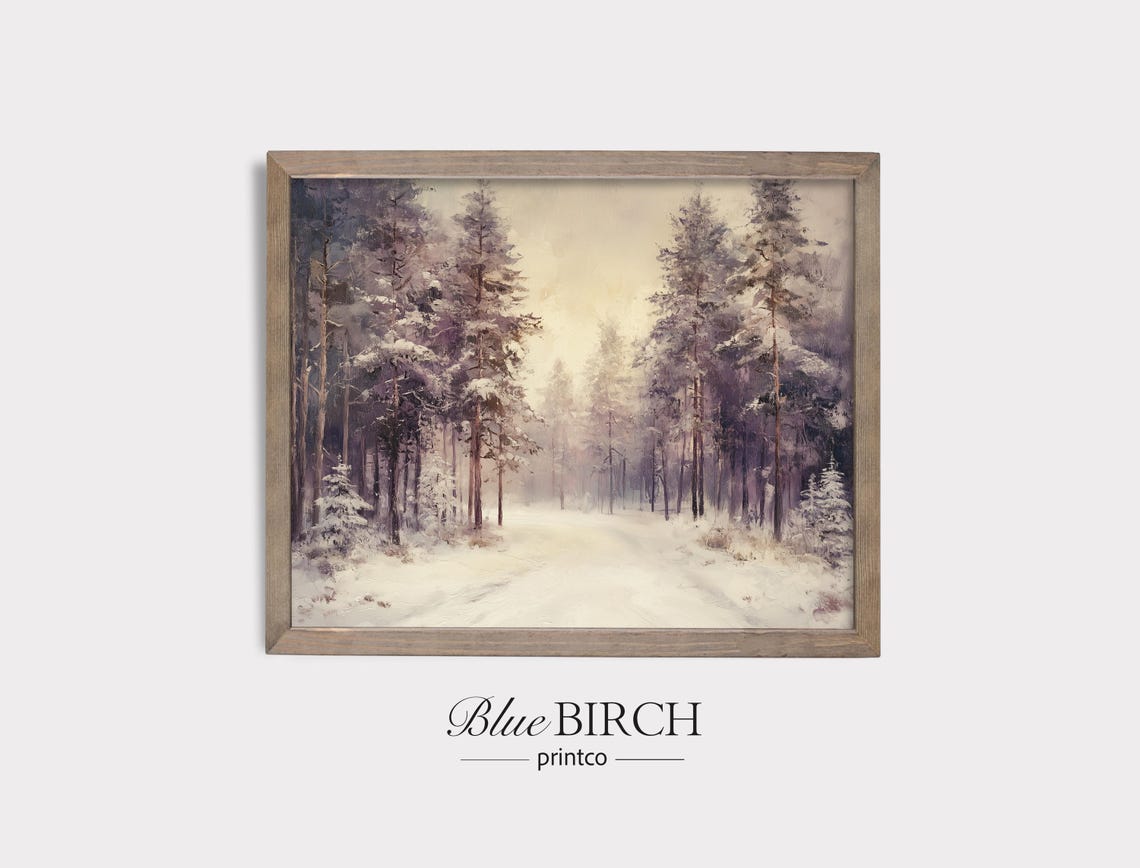 Serene Snowy Pine Forest Path Winter Wonderland Painting Print
