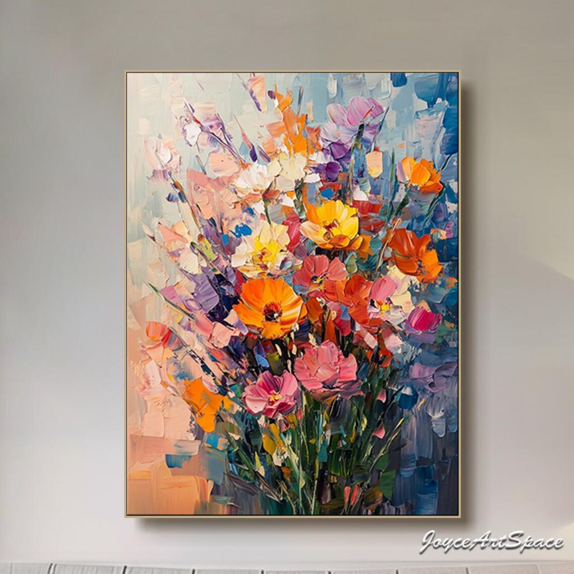 Vibrant Wildflower Bouquet Colorful Blooms 3D Impasto Wall Art