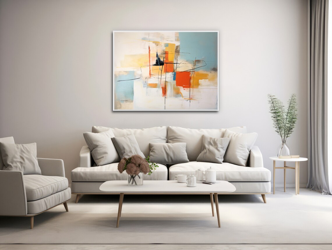 Large Abstract Blue Beige Orange Harmony Poster - Image 3