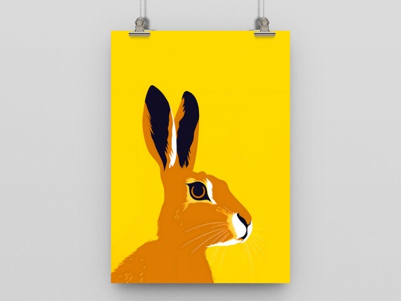 Hare Print Modern Minimal Art Home Poster Office Kitchen Quirky Animal
