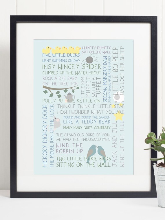 Classic Nursery Rhymes Word Collage Baby Toddler Kids Wall Art