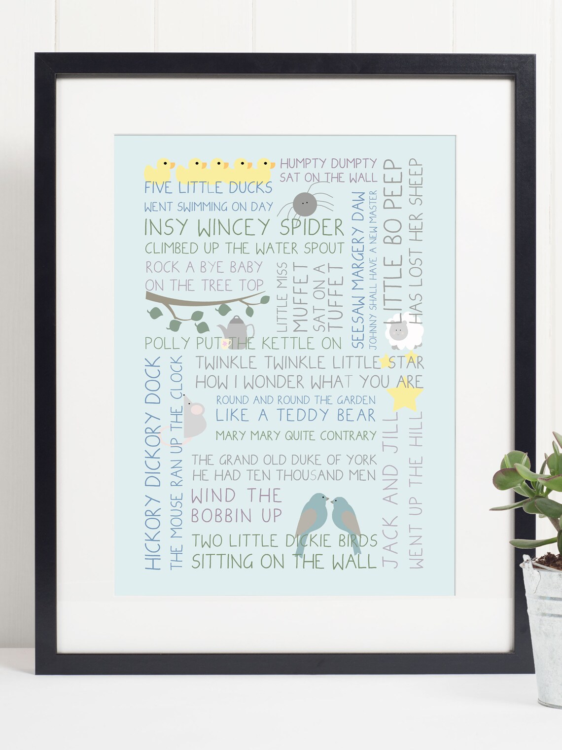 Classic Nursery Rhymes Word Collage Baby Toddler Kids Wall Art