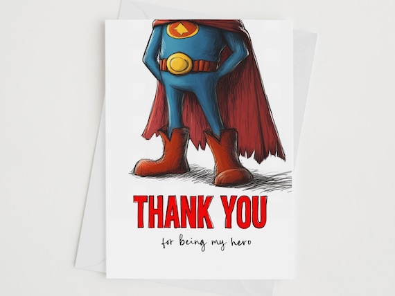 Thank You For Being My Hero Funny Superhero Greeting Card Print