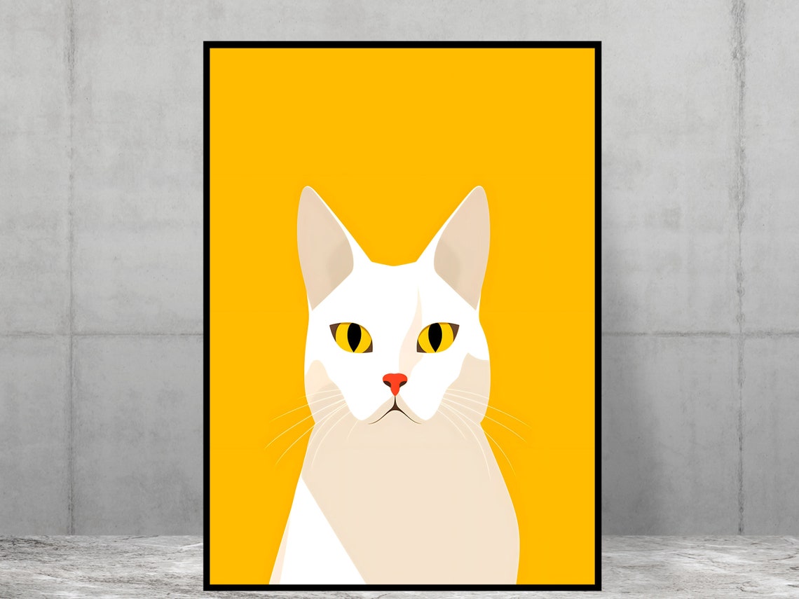 White Cat Modern Minimal Art Poster