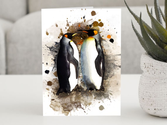 Penguin Birthday Card Animal Lover Personalised Cute Greeting Splatter Art