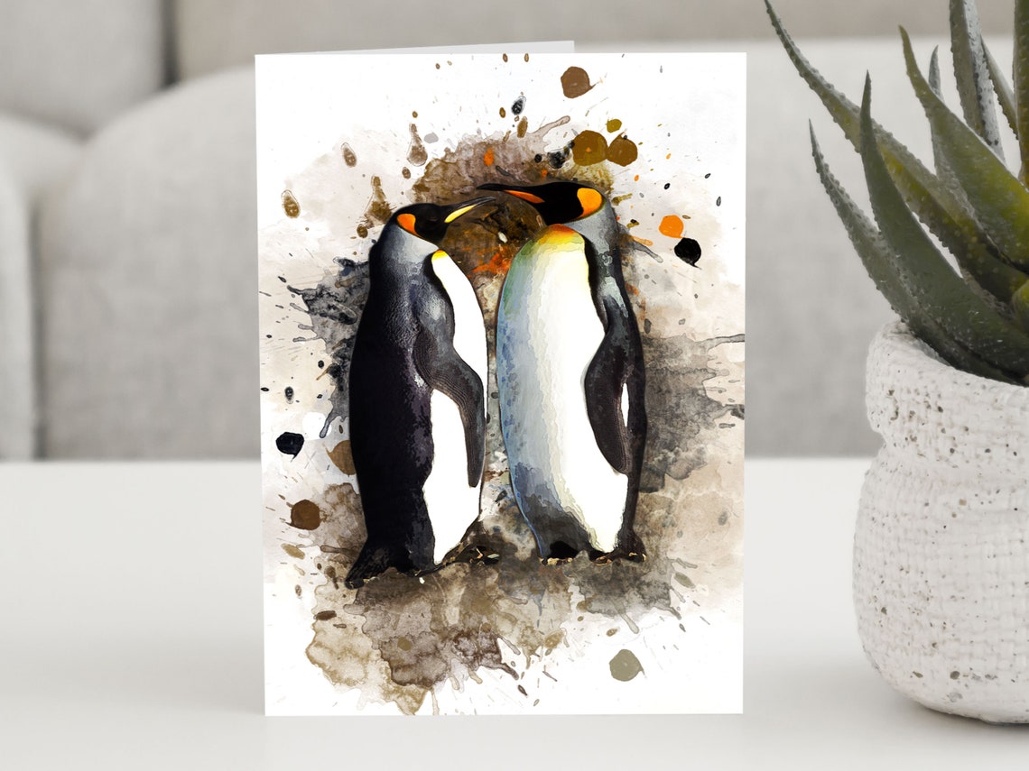 Penguin Birthday Card Animal Lover Personalised Cute Greeting Splatter Art