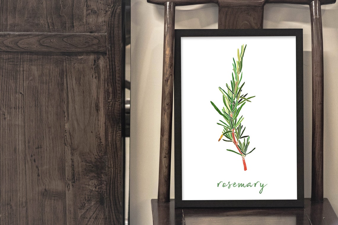 Rosemary Herb Watercolor Botanical Sprig Greenery Kitchen Wall Art