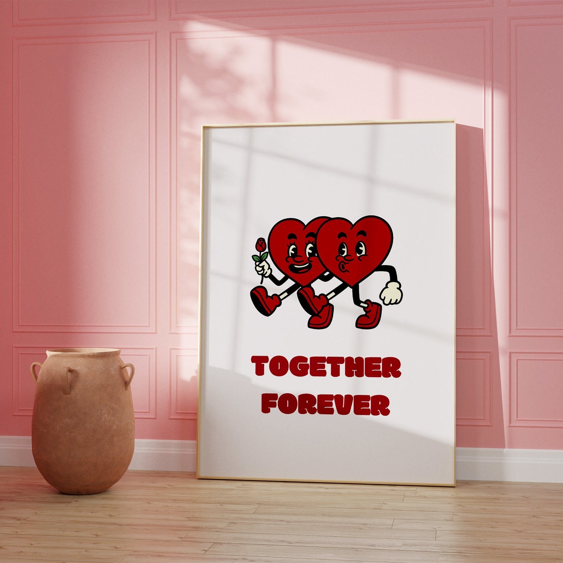 Together Forever Red Retro Cartoon Hearts Couple Valentine Poster - Image 2