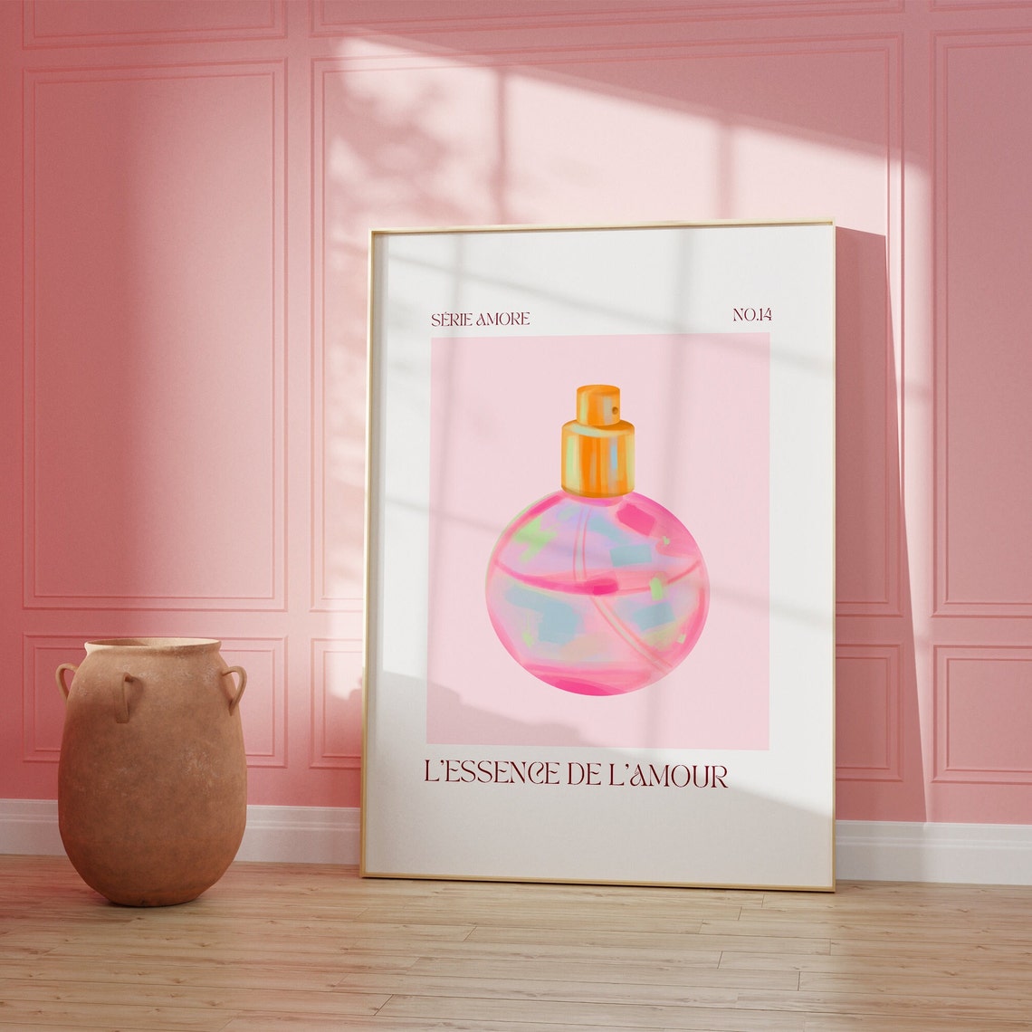 Pink Perfume Bottle Lessence De Lamour French Love Quote Poster - Image 2