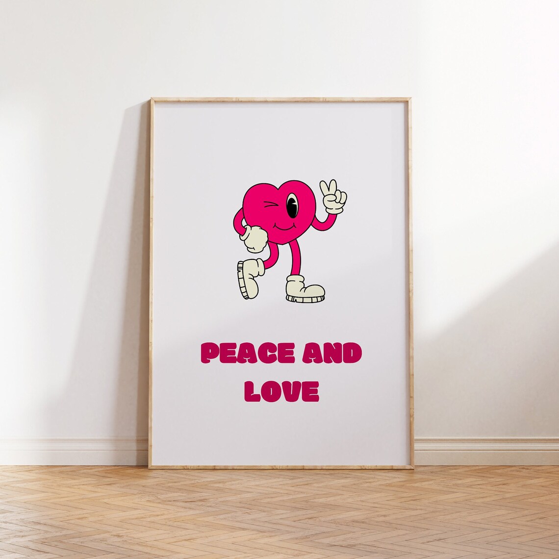 Peace and Love Retro Cartoon Heart Winking Fun Valentines Poster