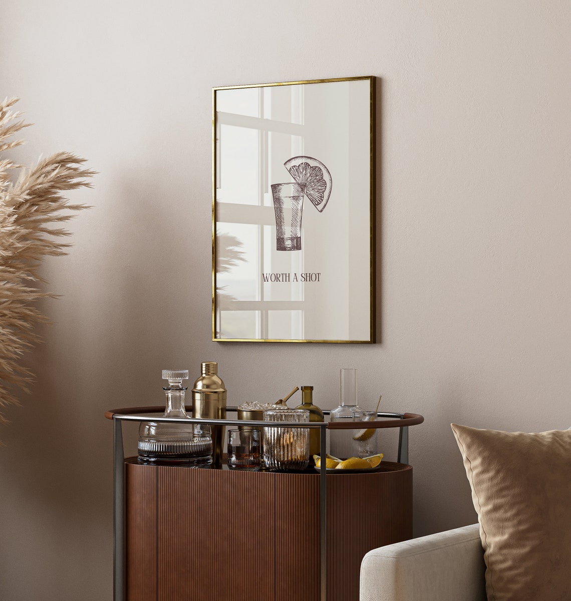 Worth A Shot Tequila Lime Sketch Funny Bar Cart Cheers Sign Poster - Image 3