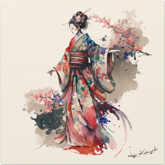 Fukunami Geisha 2 Japanese Watercolor Art Print