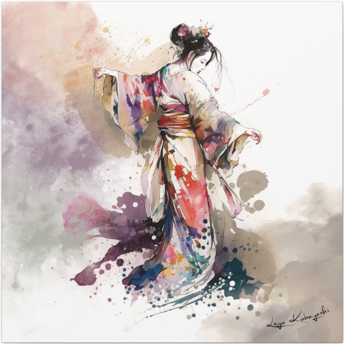 Geisha 10 Momifuku Artist Signed Art Elegant Japanese Kimono Watercolor Painting Large Wall Decor Living Room Fine Art Print