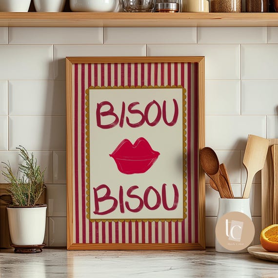 Bisous Wall Art Funny Print Kitchen Canvas Prints Hallway Posters Chef