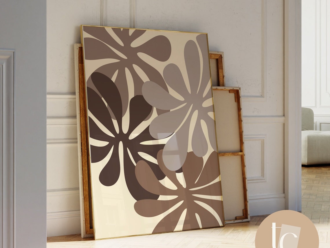 Neutral Beige Abstract Groovy Flowers Minimalist Botanical Art Poster