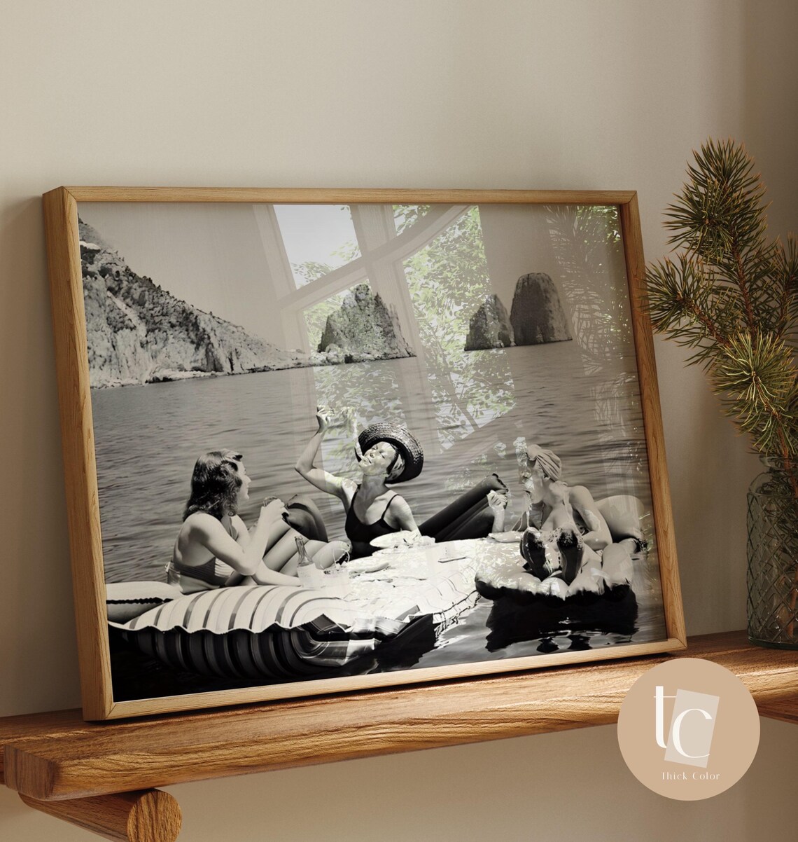 Girls Eating Spaghetti Vintage Black and White Photo Fun Poster