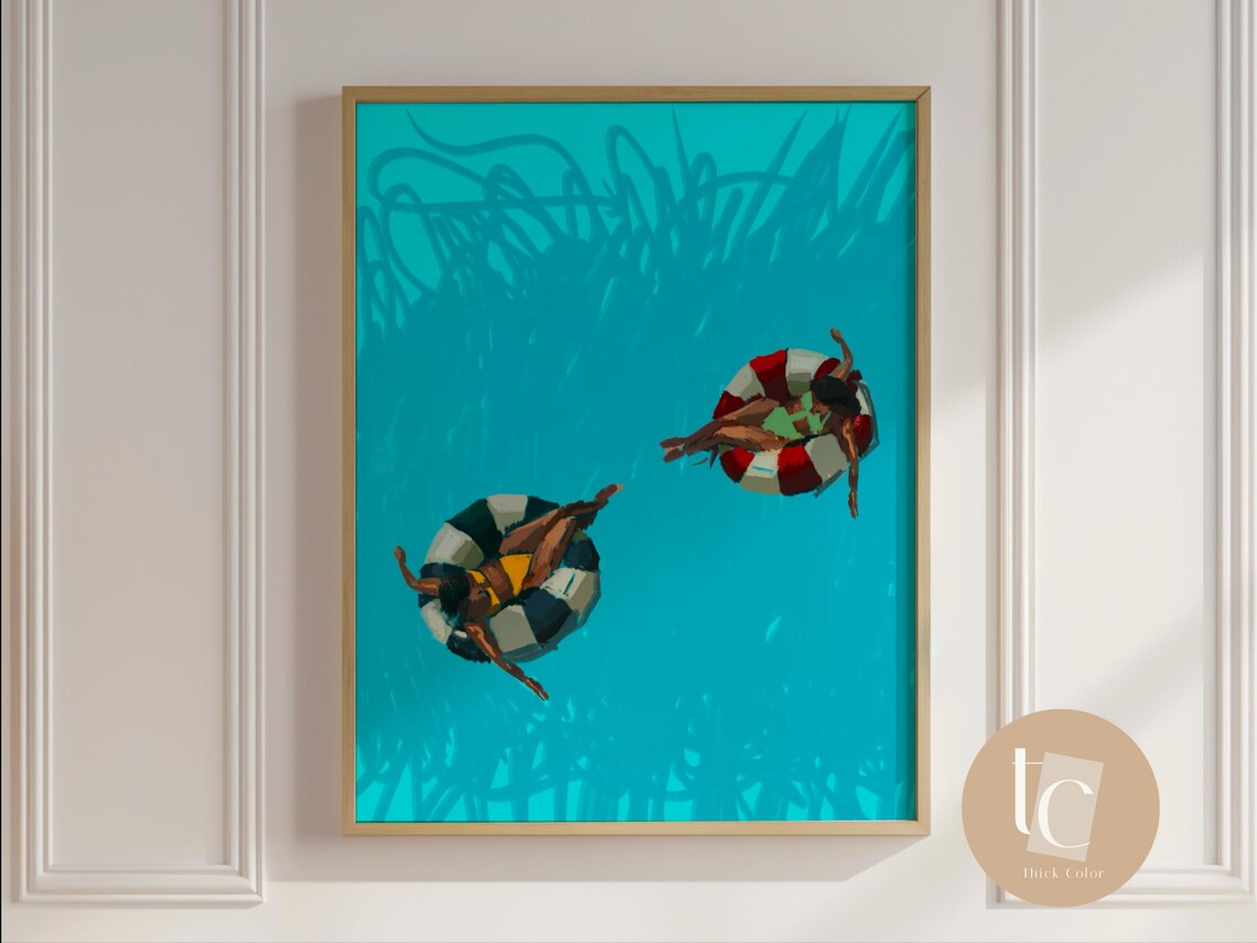 Floating Days Retro Swimmers In Striped Tubes Summer Pool Art Poster