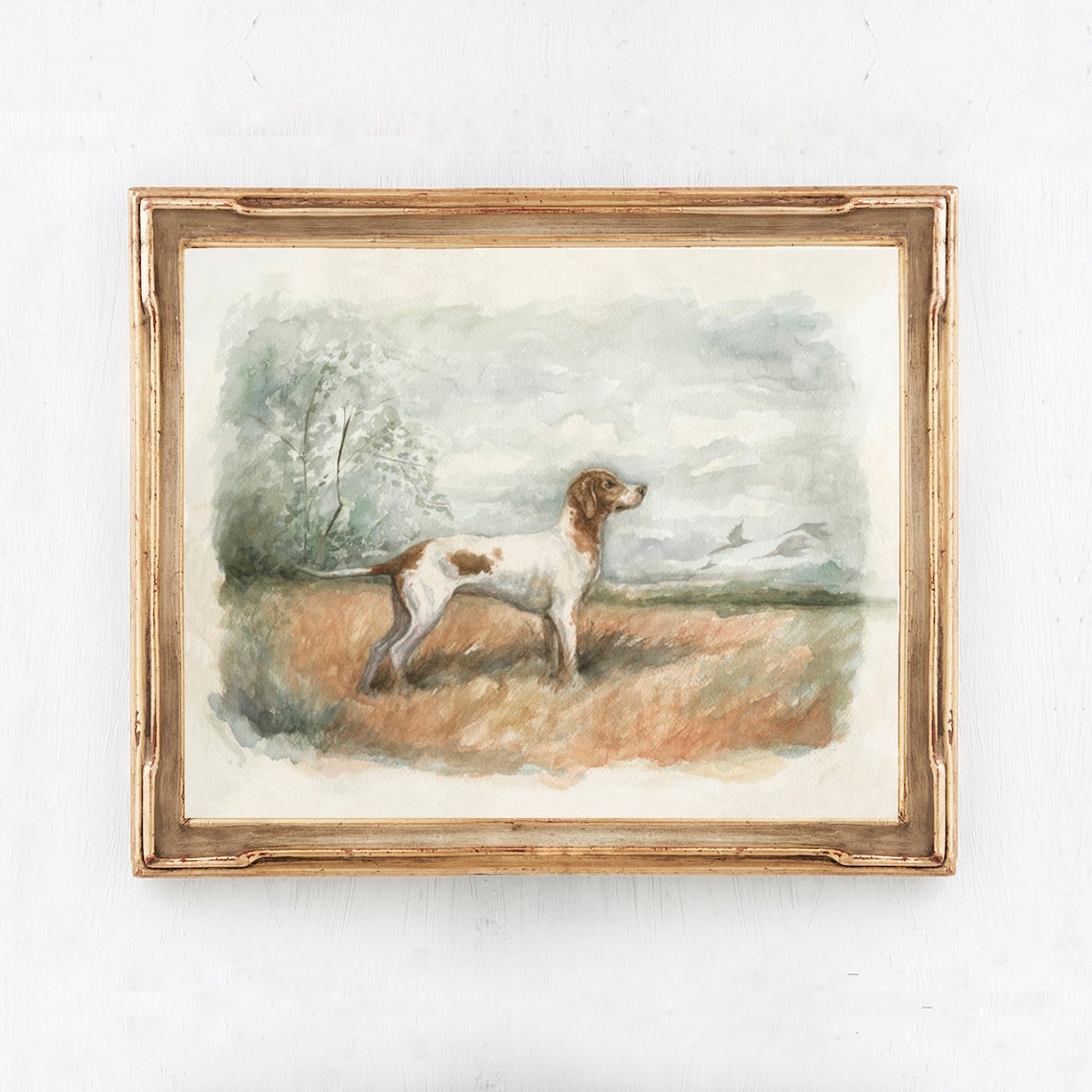 Winston English Pointer Dog Painting, Vintage Art Print