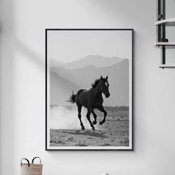 Wild Horse Black And White Art Print, Desert Photography