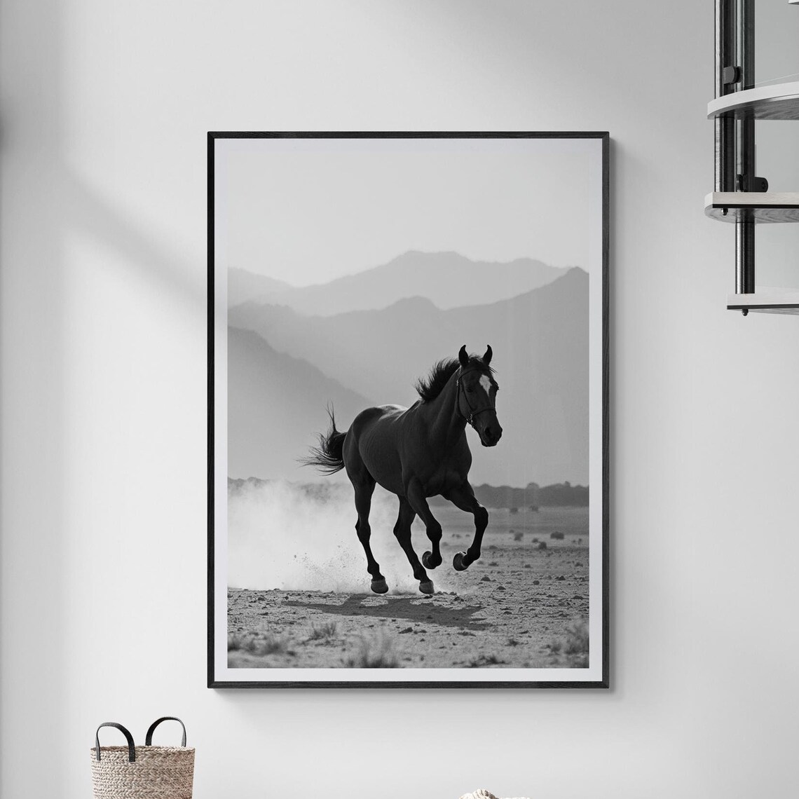 Wild Horse Black And White Art Print, Desert Photography