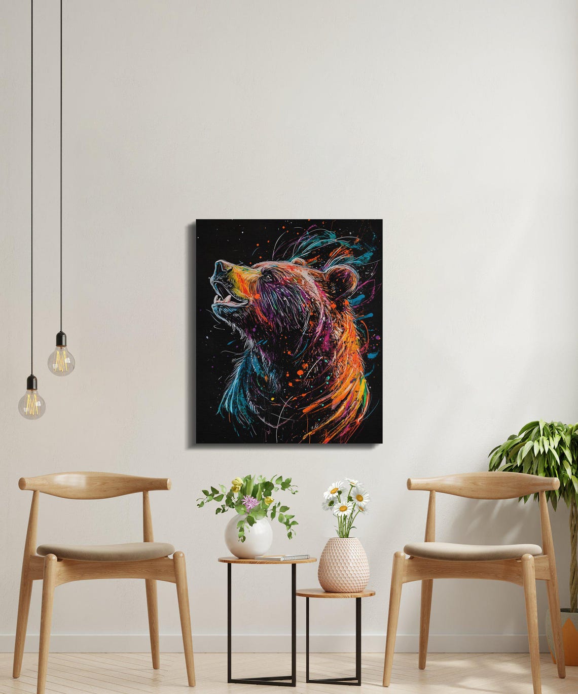 Colorful Bear Head Portrait Abstract Splash Art Canvas Wall Art - Image 4