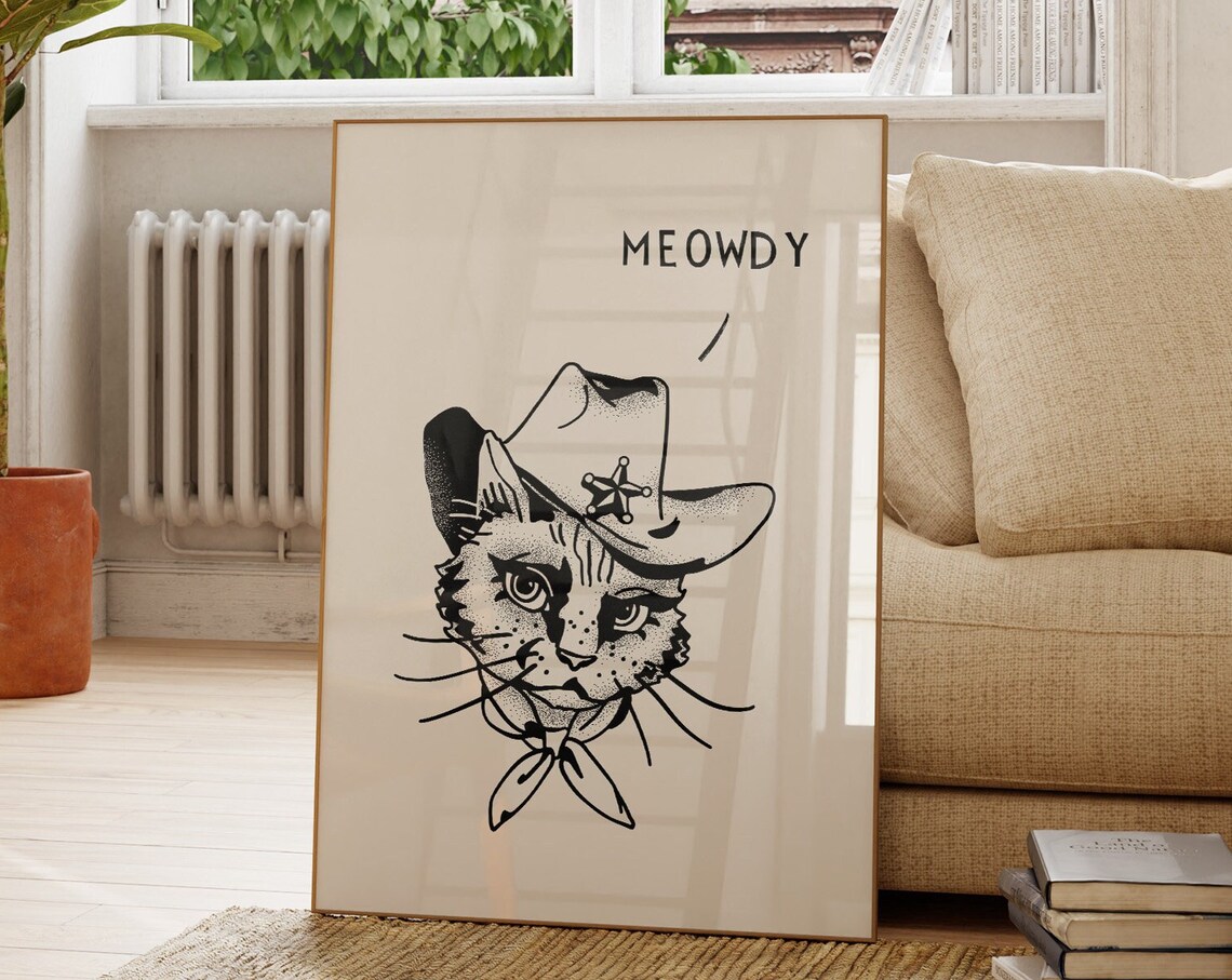 Meowdy Cowboy Cat Sheriff Hat Funny Western Cat Pun Wall Poster