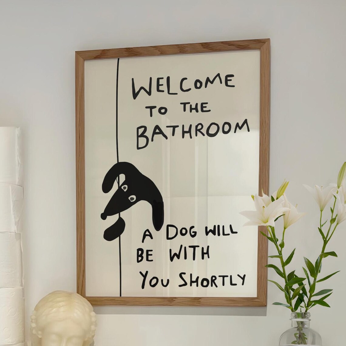 Funny Black Dog Bathroom Art Print, Bathroom Decor