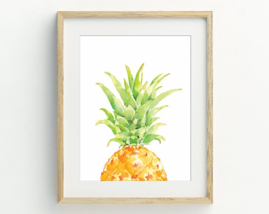 Pineapple Watercolor Kitchen Art Print, Minimalist
