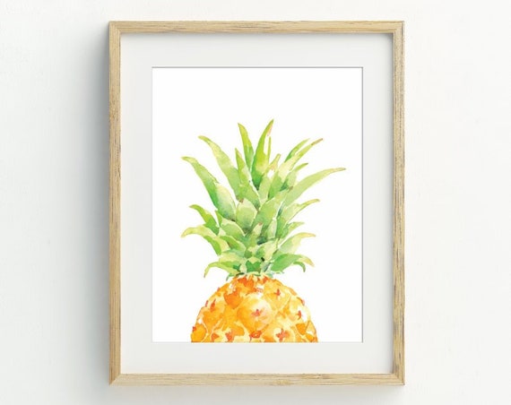 Pineapple Watercolor Kitchen Art Print, Minimalist