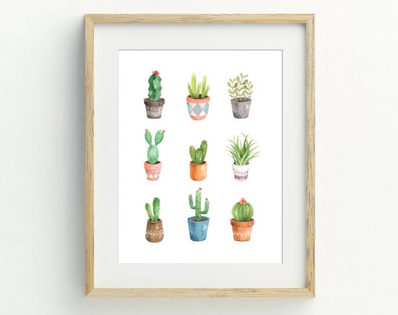 Cactus Watercolor Botanical Art Print, Boho Decor