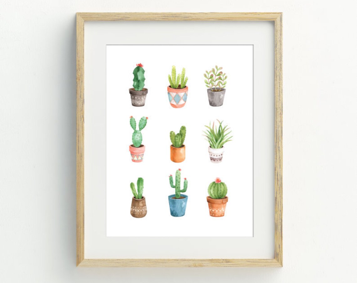 Cactus Watercolor Botanical Art Print, Boho Decor