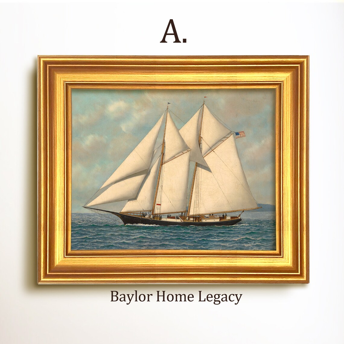Double-Masted Schooner, Vintage Nautical Art Print - Image 5