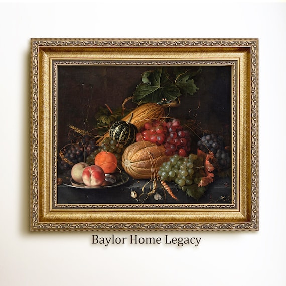 Fruit Still Life, Antique Oil Painting Art Print