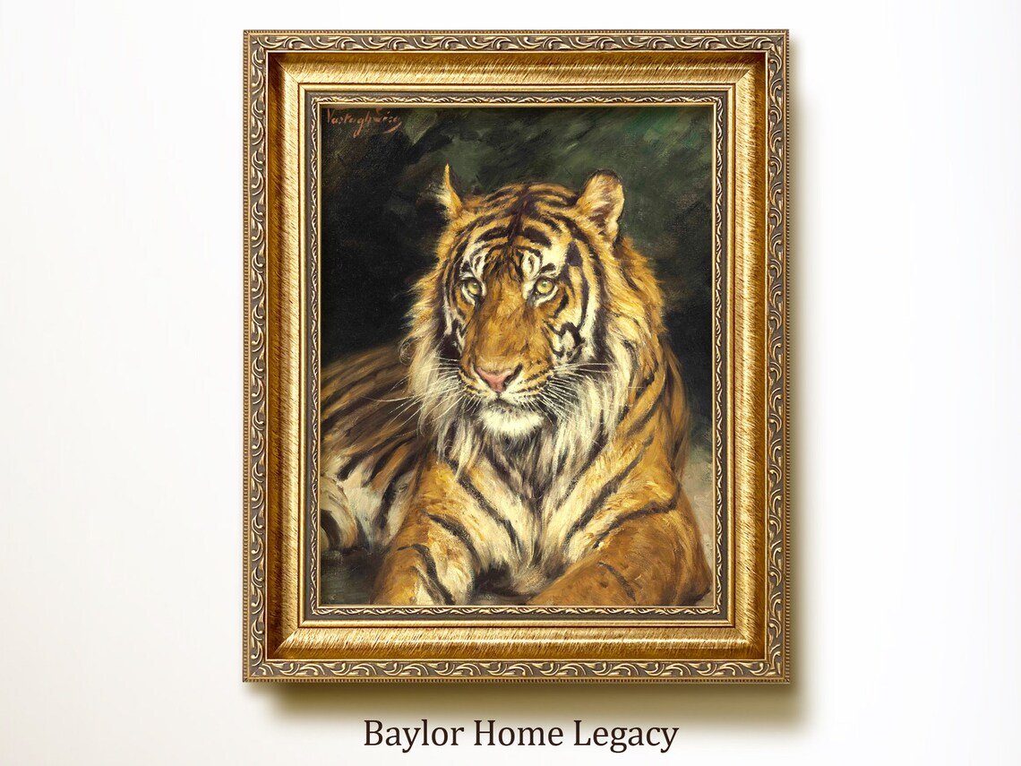 Tiger Oil-Painting-Style Vintage Poster Print