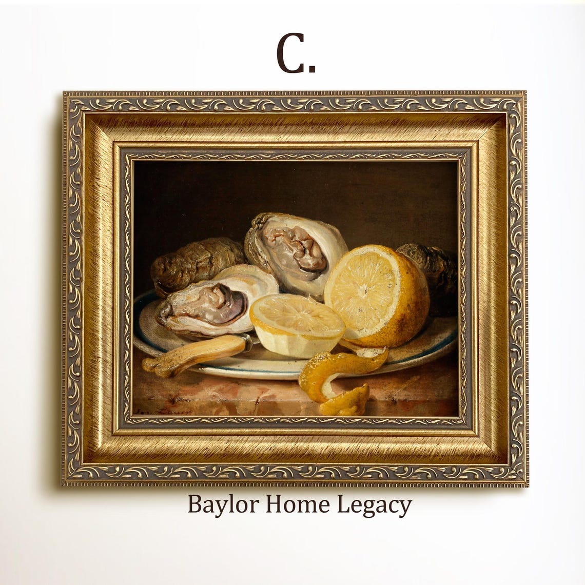Framed Still Life Of Oysters Oil Painting Print On Framed Vintage Oyster Art Print Of Antique Oil Painting Oyster Art - Image 3