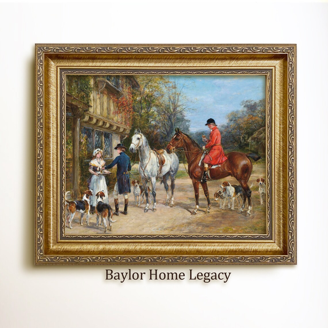 Fox Hunting Scene, English Equestrian Oil Print