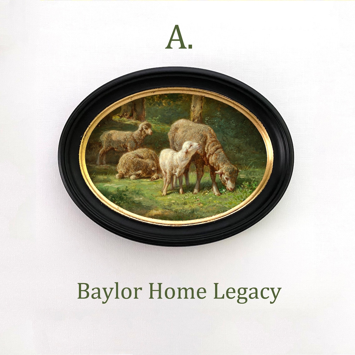 Oval Sheep Art Print, Antique Oil Painting Style - Image 5