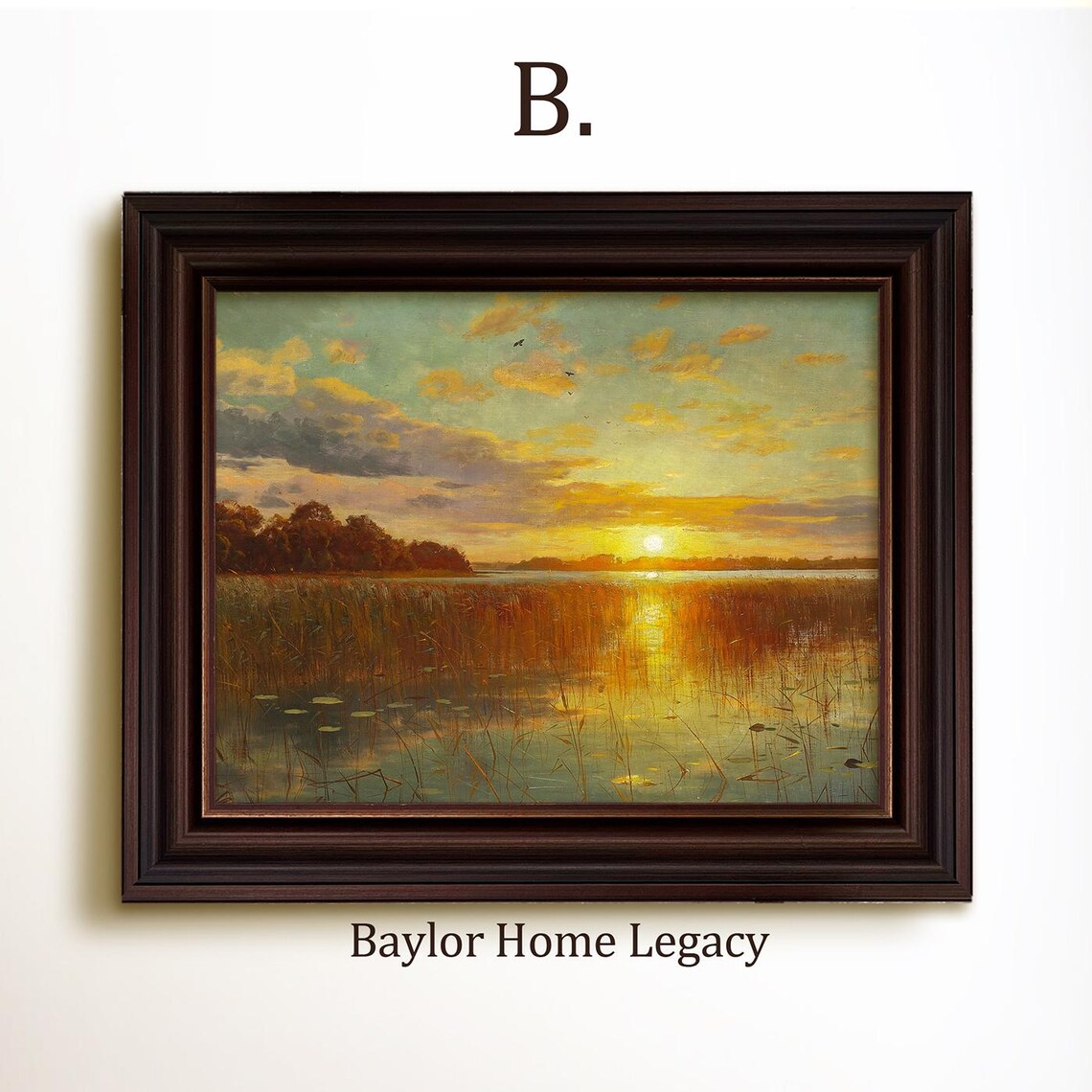Vintage Sunset Over a Pond Art Print, Countryside - Image 4