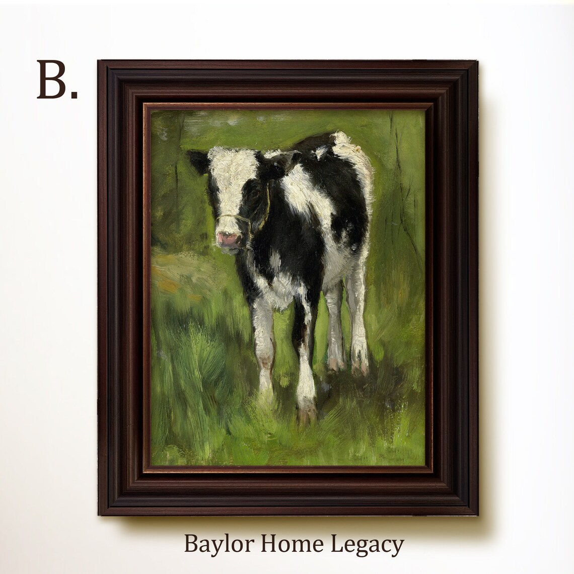 Antique Calf And Cow Oil Painting Study Art Print - Image 4