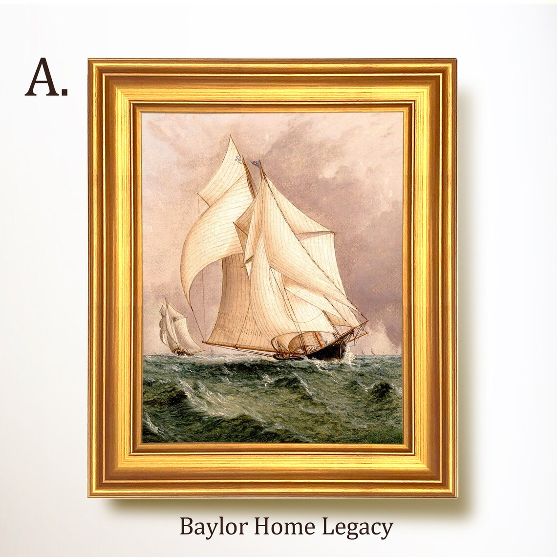 Sailboat Oil Painting, Antique Nautical Art Print - Image 5