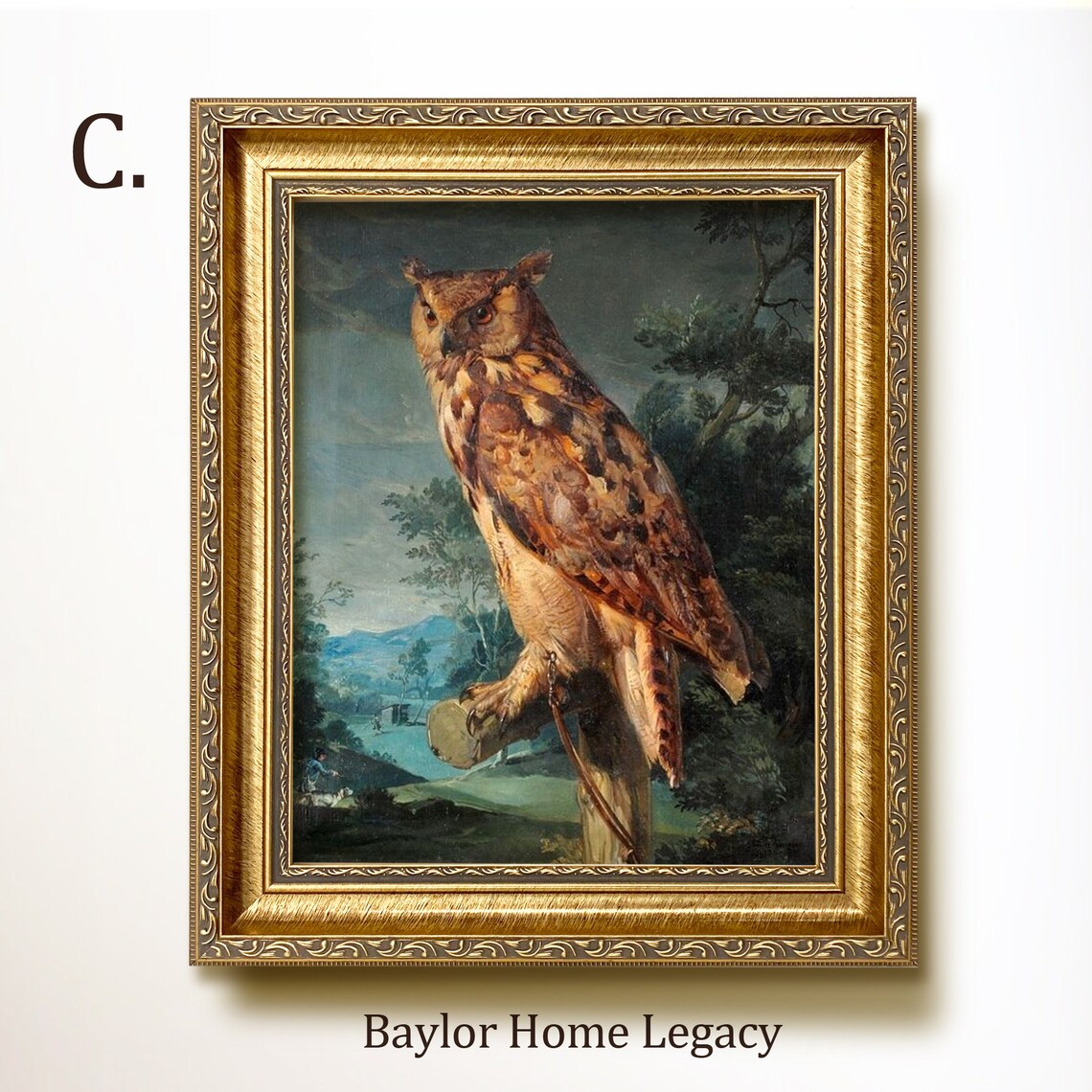 Great Horned Owl Vintage Rustic Landscape Art Print - Image 3