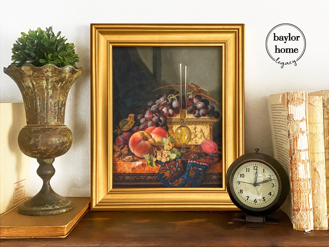 Still Life Of Grapes Peaches And Wine Glass Vintage Fruit Table Art Poster - Image 3