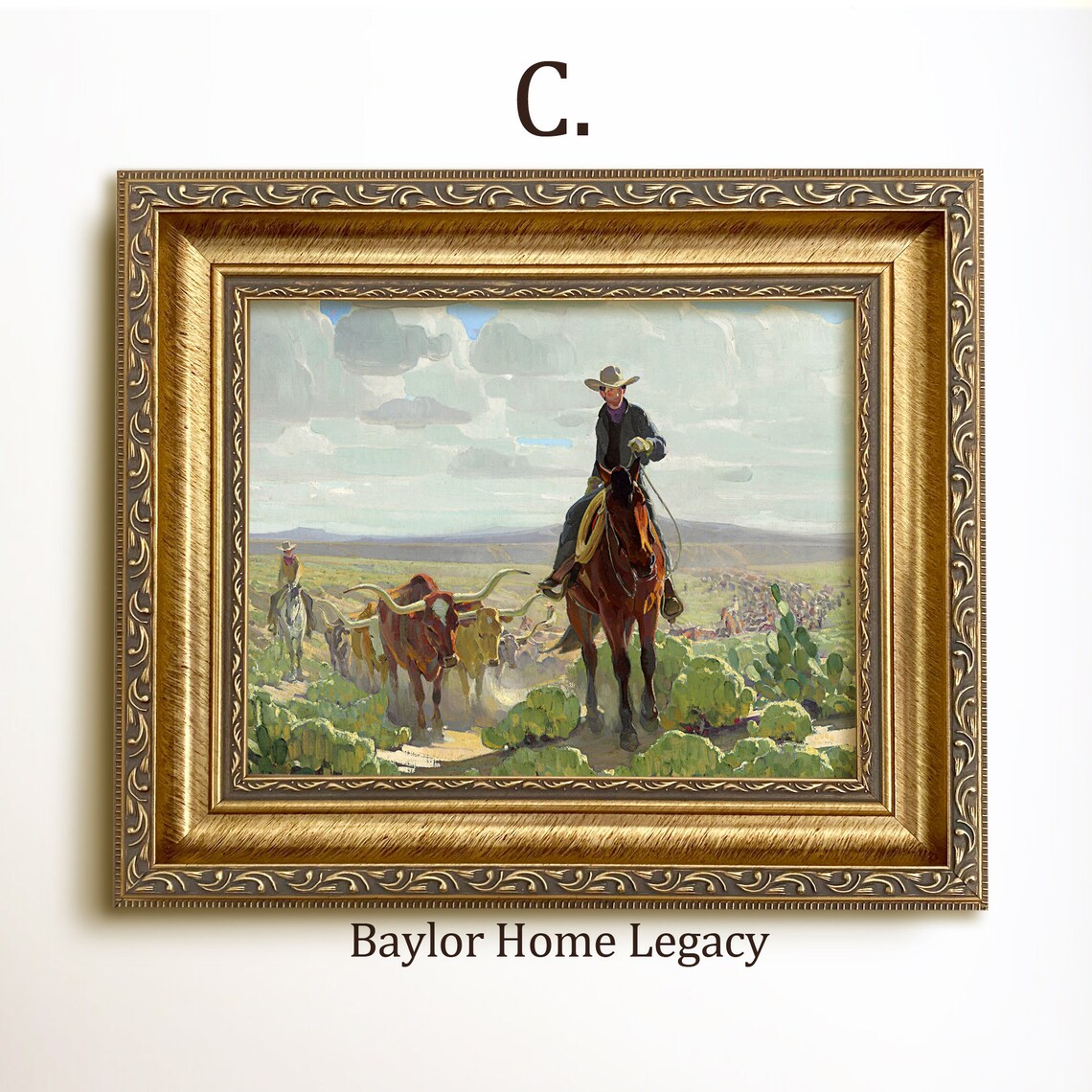 Cowboy Oil Painting Print, Vintage Texas Western Art - Image 3