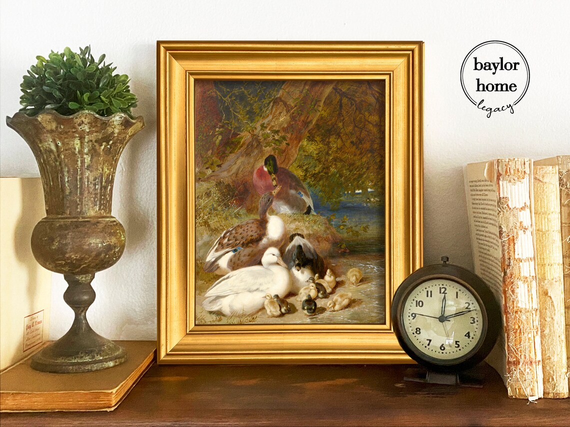 Mother Duck With Ducklings By The Water Vintage Mallard Family Poster - Image 3