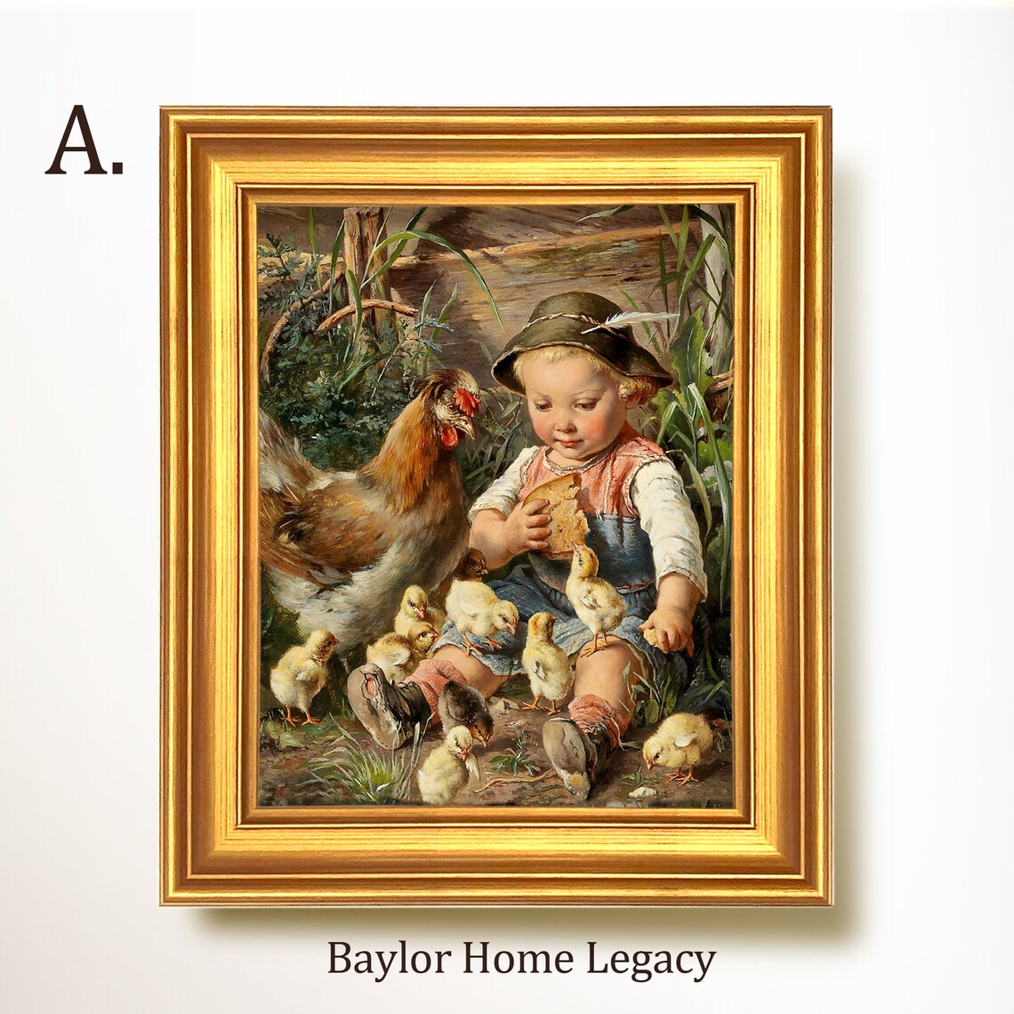Little Boy With Chickens, Vintage Nursery Art Print - Image 5
