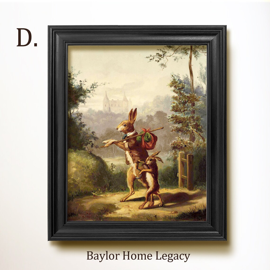 Antique Oil Painting Rabbits Art Poster Print - Image 2