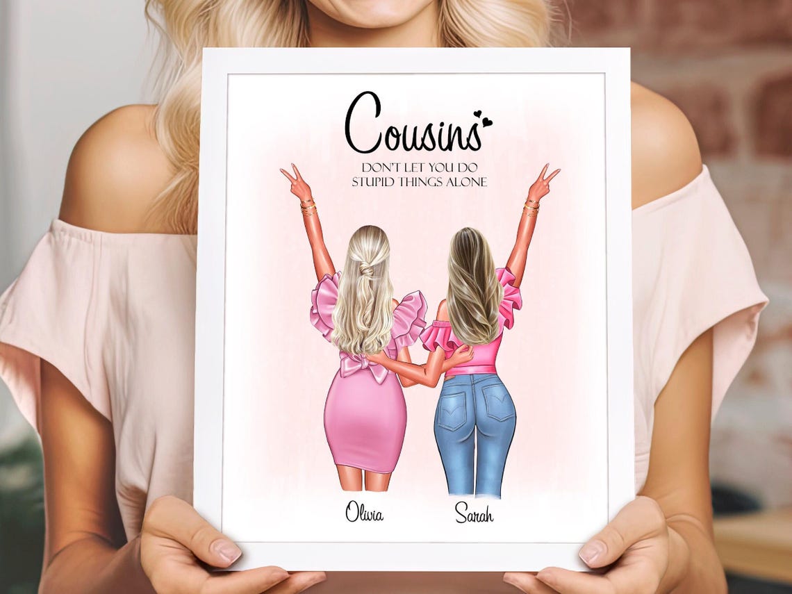 Cousins in Pink Funny Quote Back View Custom Illustration Poster