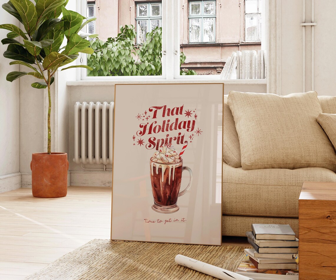 That Holiday Spirit Hot Cocoa Christmas Drink Retro Art Poster